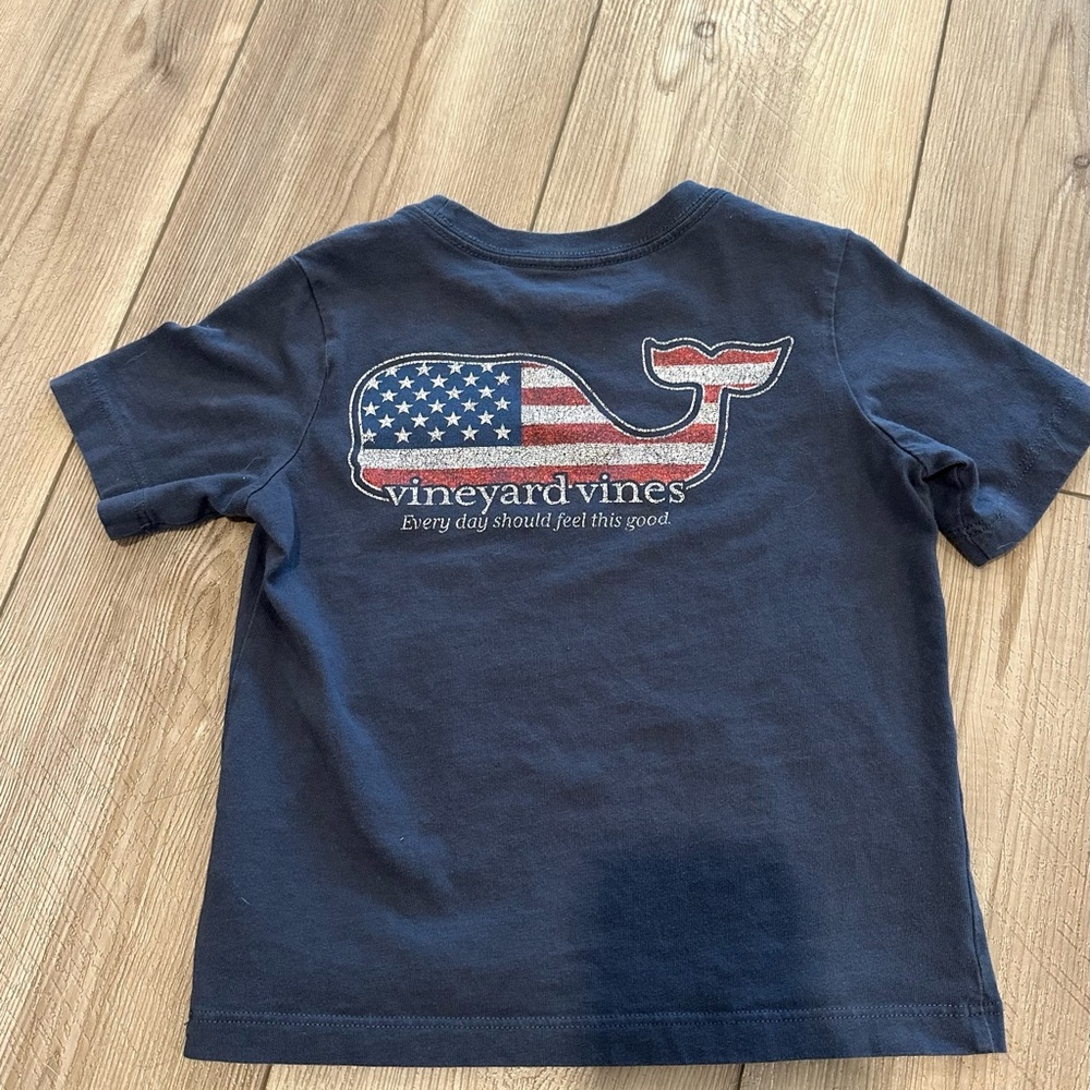 Vineyard Vines Blue Short Sleeve Tee with Patriotic Whale